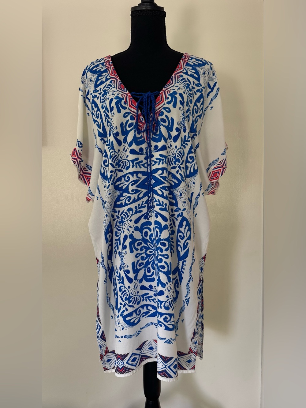 Flying Tomato boho print open shoulder tunic mini dress swim cover up women’s M